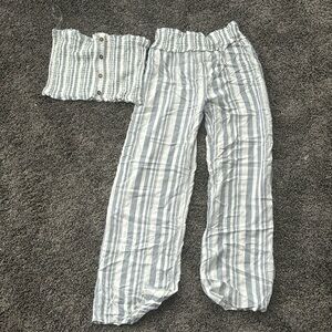 Striped wide leg and tube top set